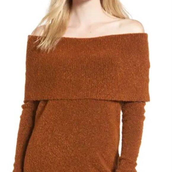 “TROUVÉ” RUST COLOR OFF THE SHOULDER / TURTLENECK TUNIC – SMALL - Picture 1 of 8